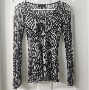 Mesh Animal Print Black and White Long Sleeved Top
